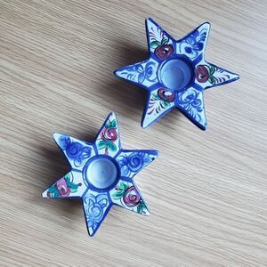 Handmade star shaped‎ floral painted candle holder set of two